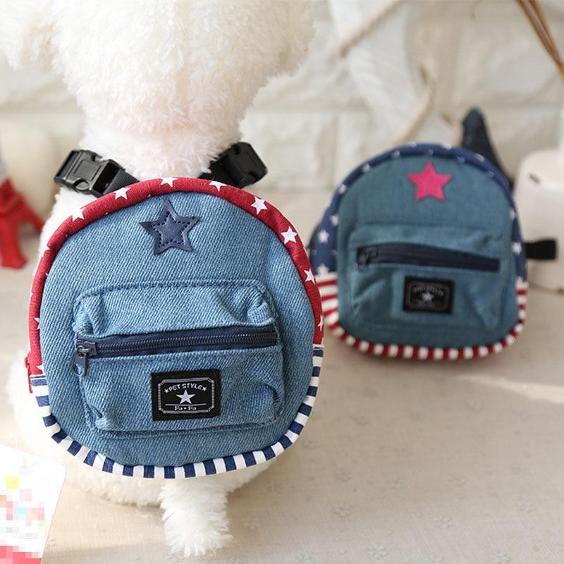 Dogs and Cats Boutique 3a Blue / L Star Denim Pet Schoolbag