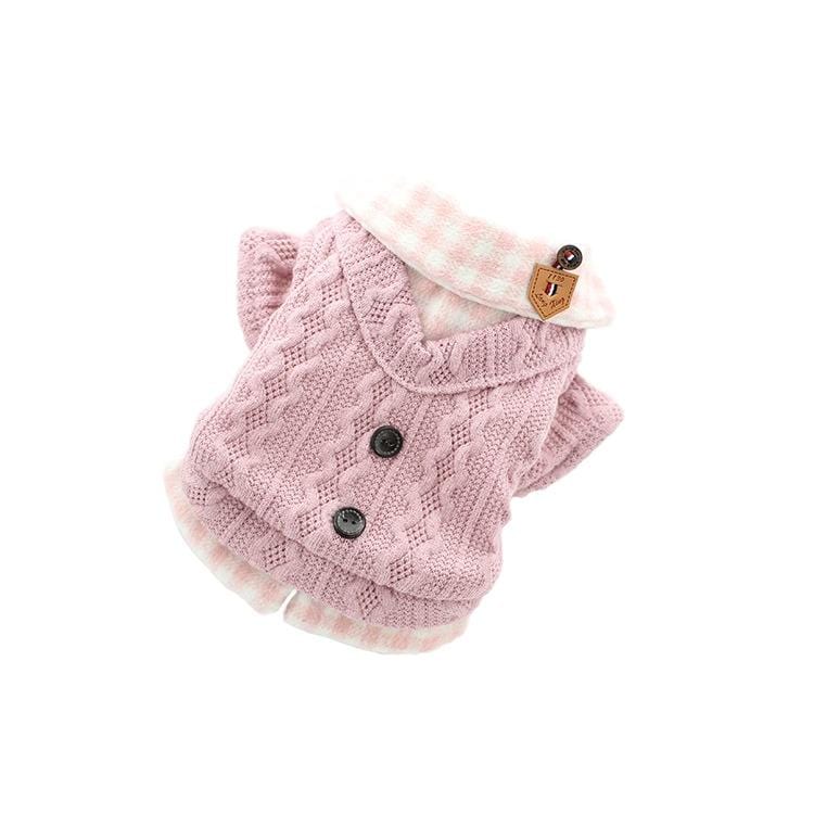 Dogs and Cats Boutique 6 Pink / S Woolen Plaid Dog Sweater