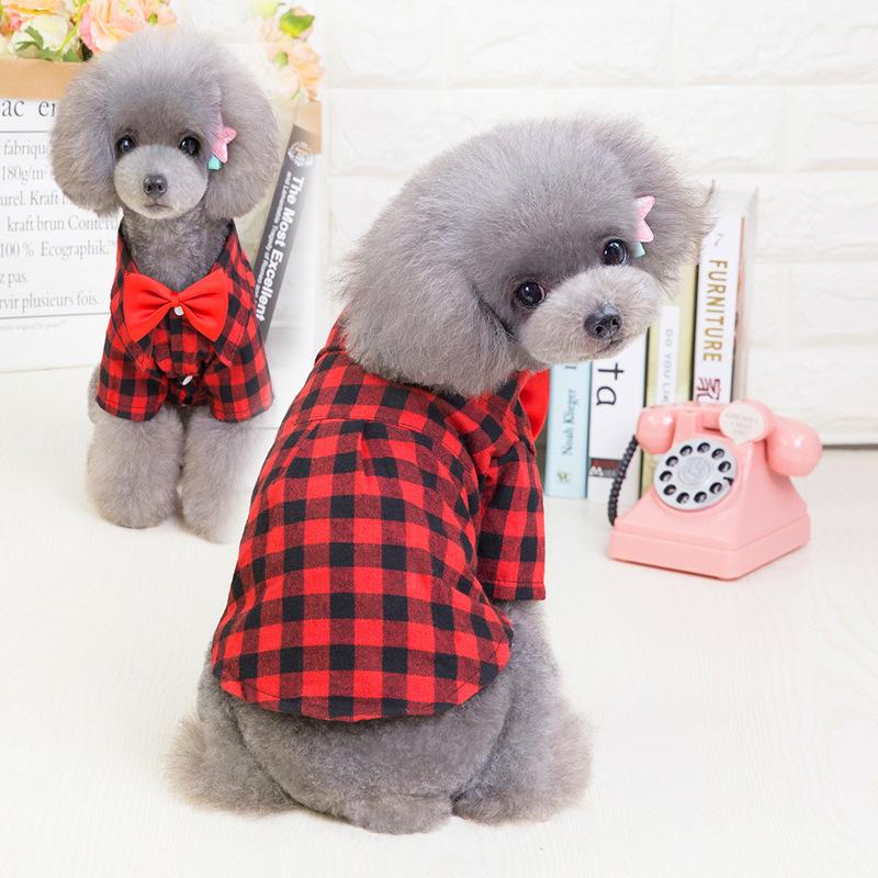Dogs and Cats Boutique 6 Red box / S Bow Neckline Plaid Dog Shirt