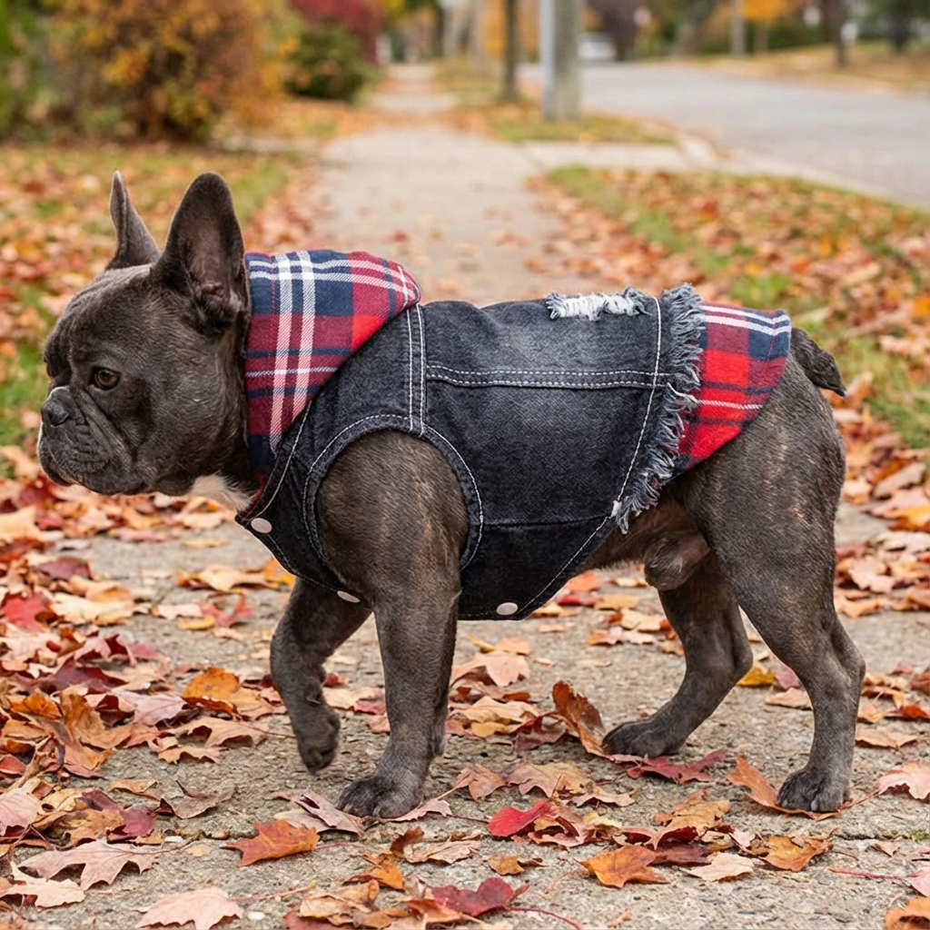 Pristine Plaid Denim Dog Vest Coat