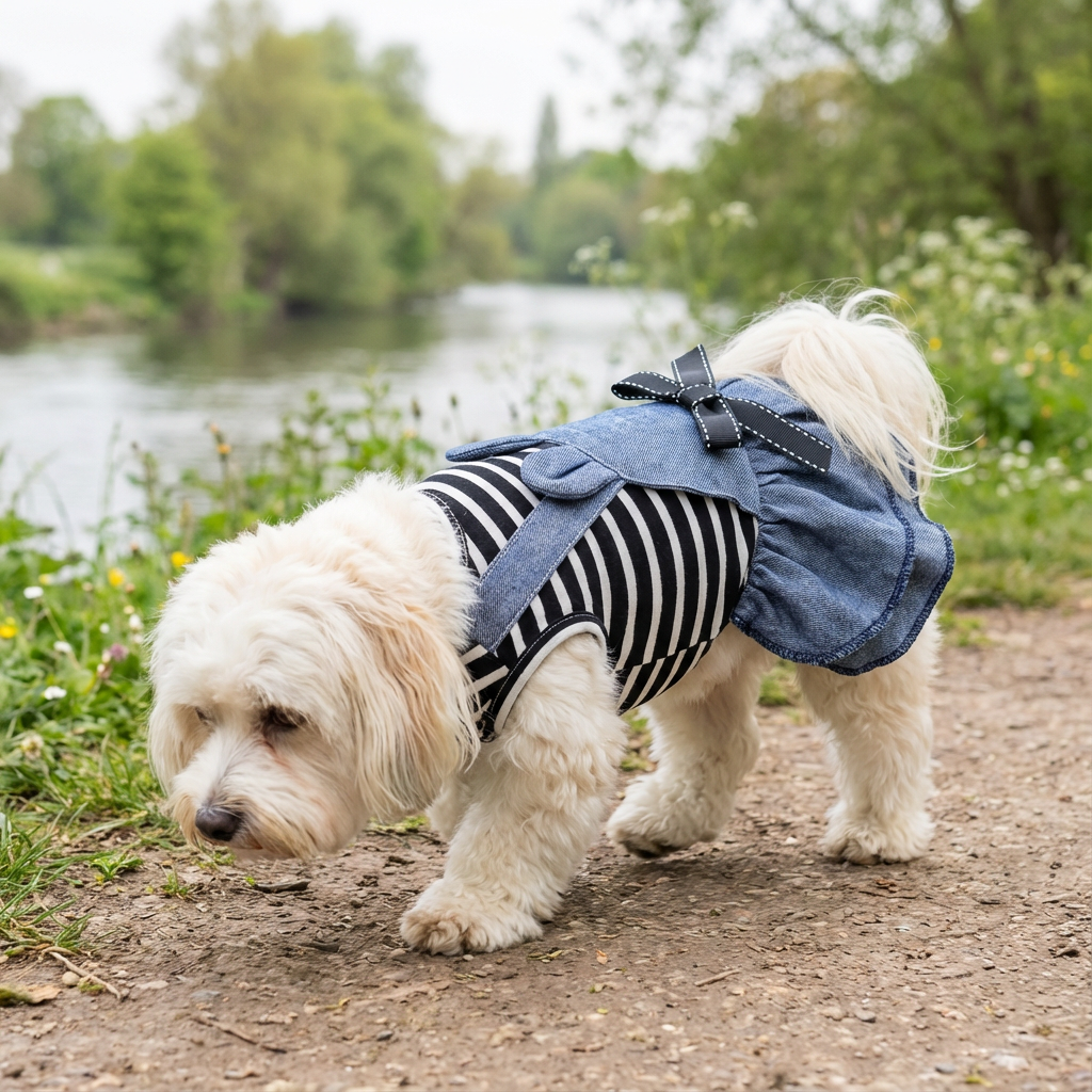 Bowknot Striped Denim Dog Dress