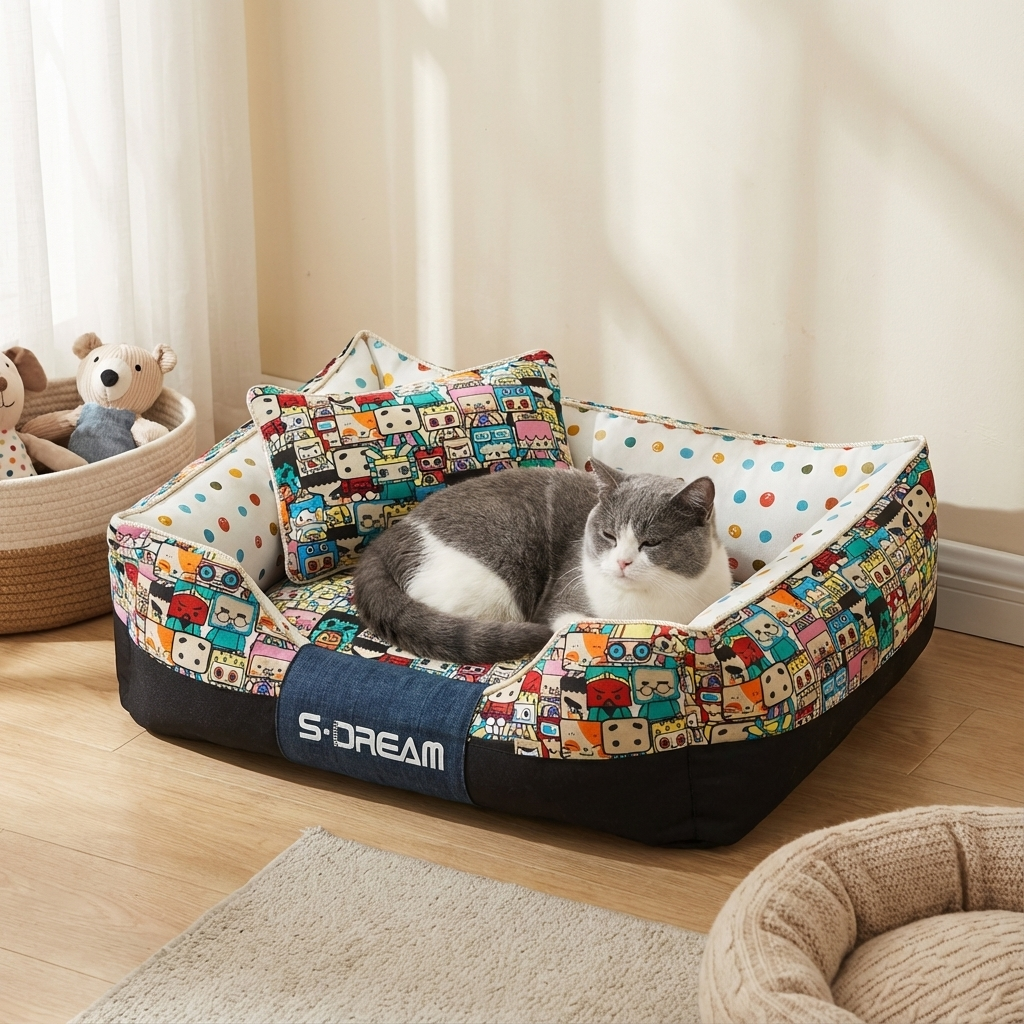 Cartoon Print Luxury Pet Bed