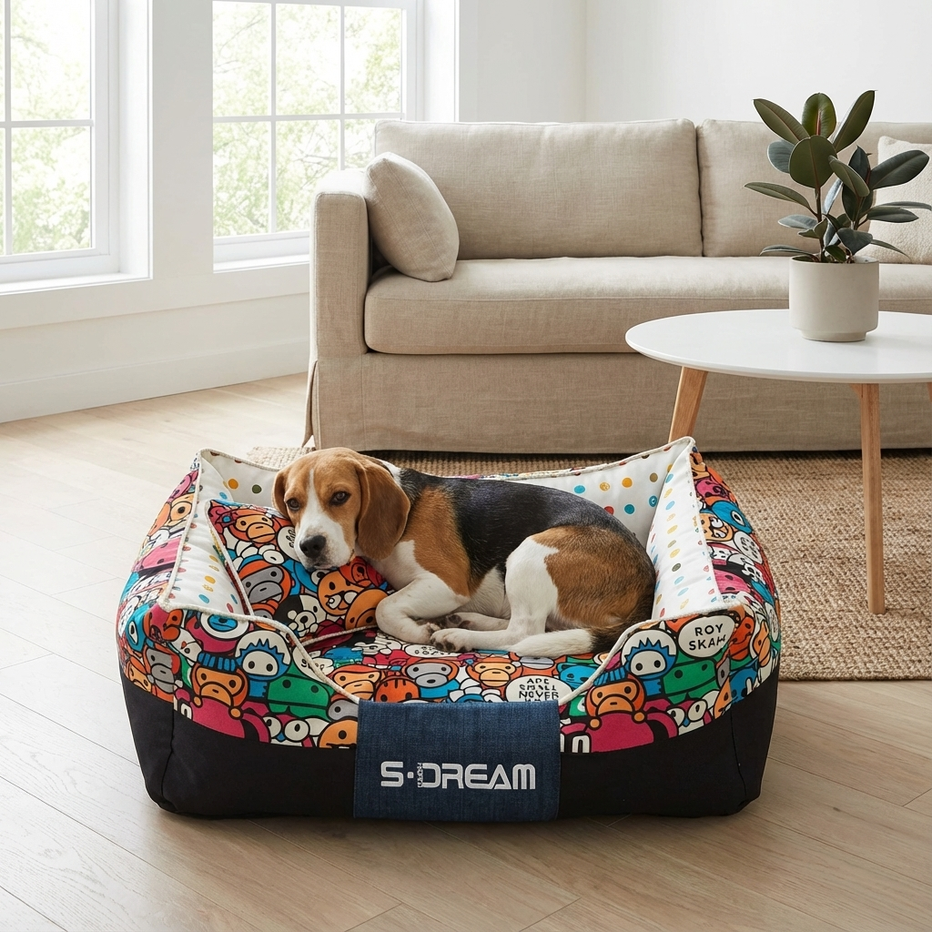 Cartoon Print Luxury Pet Bed