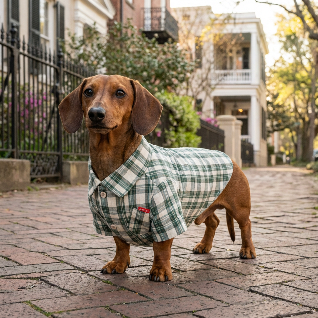 Double Diagonal Pocket Dog Plaid Shirt