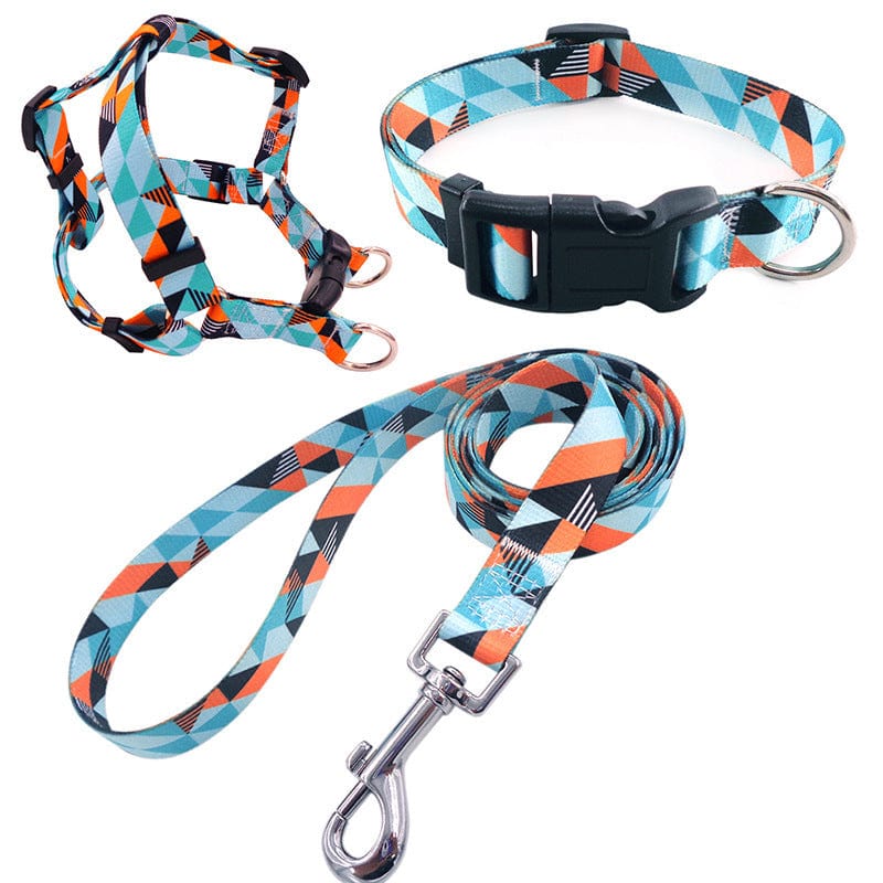 Dogs and Cats Boutique 10 Fresh Geometry / S Pet Printing Collar Rope Chest Strap Traction Three-piece Set (To Get Done)