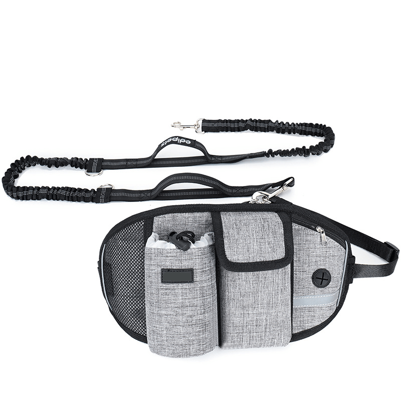 Dogs and Cats Boutique 10 Grey Set Dog Training Leash Waist Bag Hands-Free Outdoor Pet Running Walking Leash Portable Dog Food Water Cup Storage Bags (To Get Done)