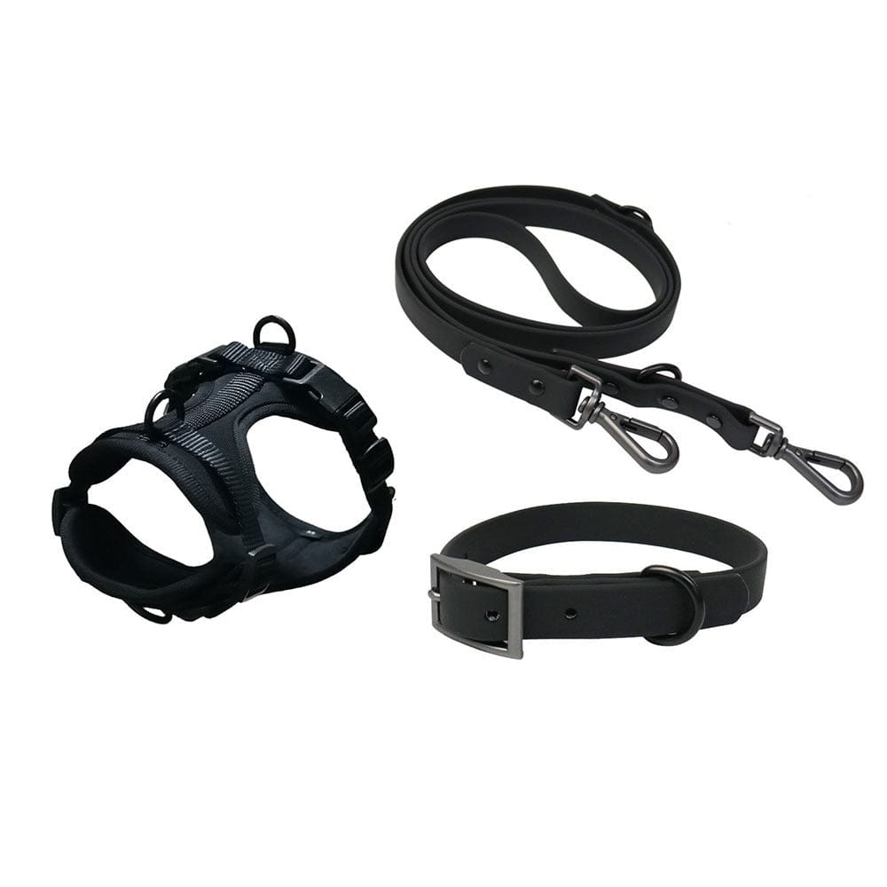Dogs and Cats Boutique 11 Black / L / Set Pet Collar Anti-fouling Bite Dog Leash Set Waldonex (To Get Done)