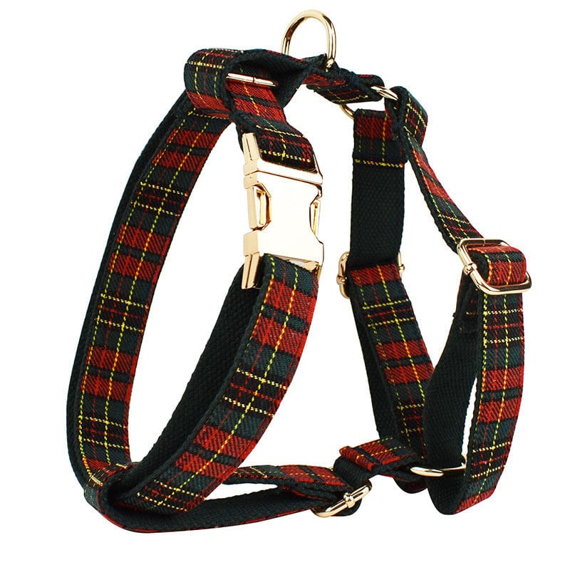 Dogs and Cats Boutique 11 Harness / L Christmas Pet Collar Plaid With Green Background Dog Rope Leash Suit (To Get Done)