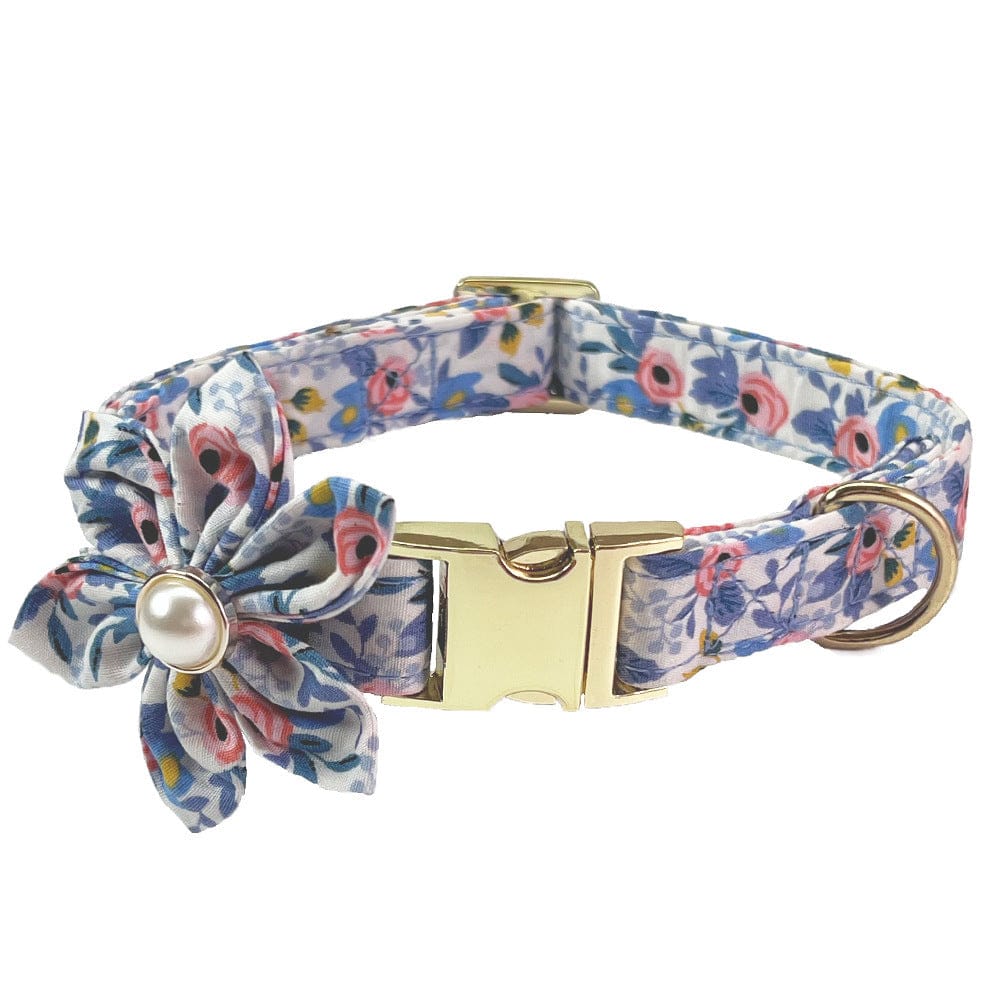 Dogs and Cats Boutique 12 Collar B light blue / L Pet Lettering Collar Metal Floral Collar Hand Holding Rope Medium Large Dog Leash (To Get Done)