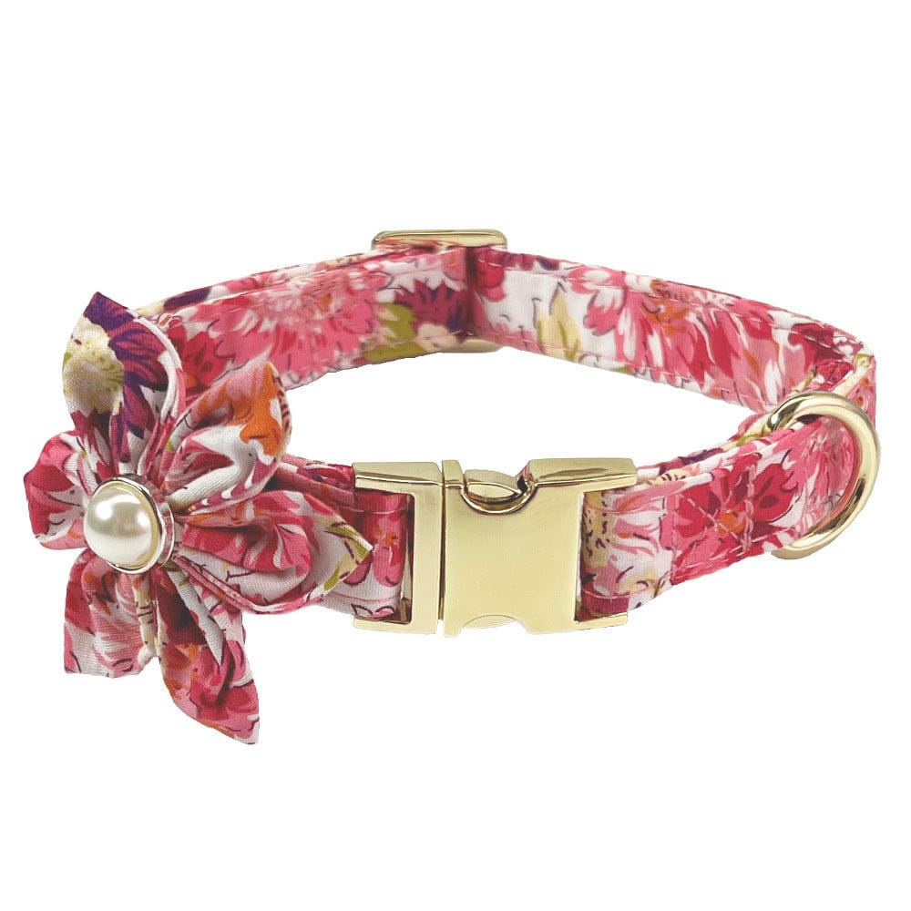 Dogs and Cats Boutique 12 Collar B Rose Red / L Pet Lettering Collar Metal Floral Collar Hand Holding Rope Medium Large Dog Leash (To Get Done)
