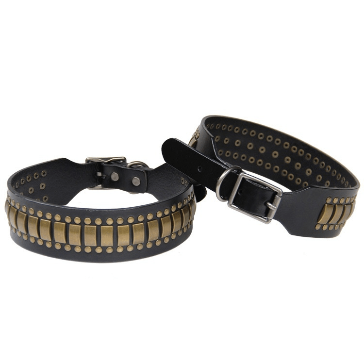 Dogs and Cats Boutique 12 Gold / L Pet Collar Personality Rivets Large Dog Dog Suit Traction Collar (To Get Done)