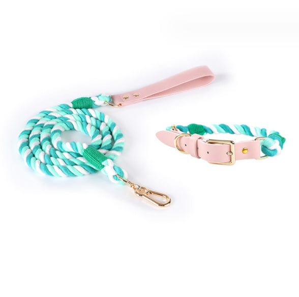 Dogs and Cats Boutique 12 Green suit1 / L Woven Cotton Rope Leather Pet Dog Collar Suit (To Get Done)