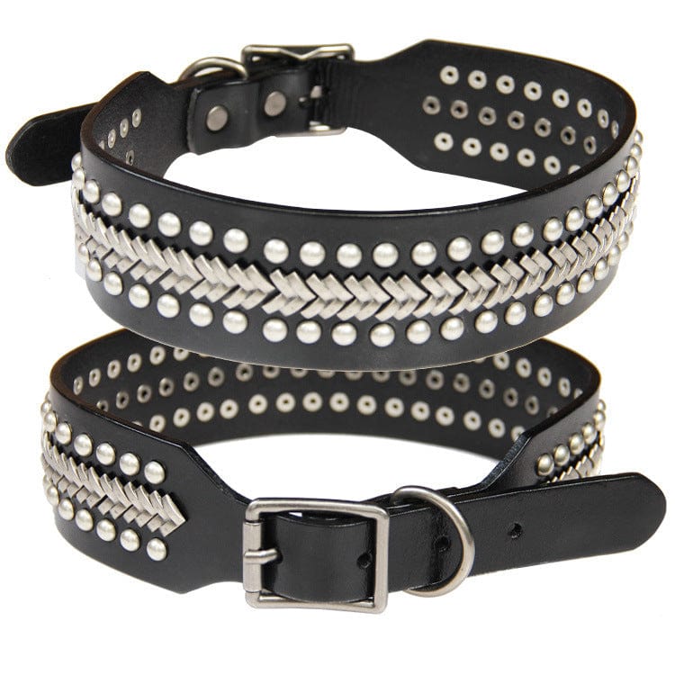 Dogs and Cats Boutique 12 Sliver / L Pet Collar Personality Rivets Large Dog Dog Suit Traction Collar (To Get Done)