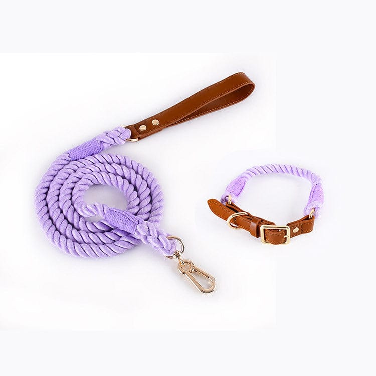 Dogs and Cats Boutique 12 Suit blue purple / L Woven Cotton Rope Leather Pet Dog Collar Suit (To Get Done)