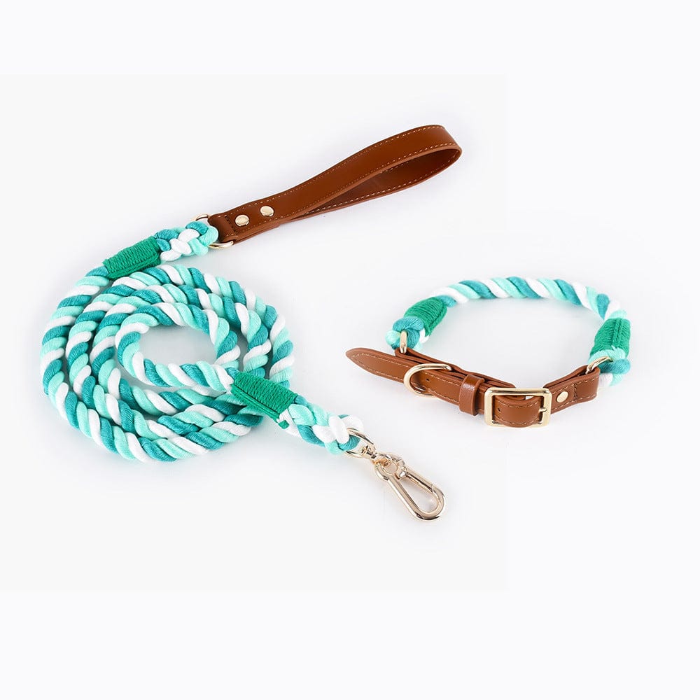 Dogs and Cats Boutique 12 Suit Green / L Woven Cotton Rope Leather Pet Dog Collar Suit (To Get Done)