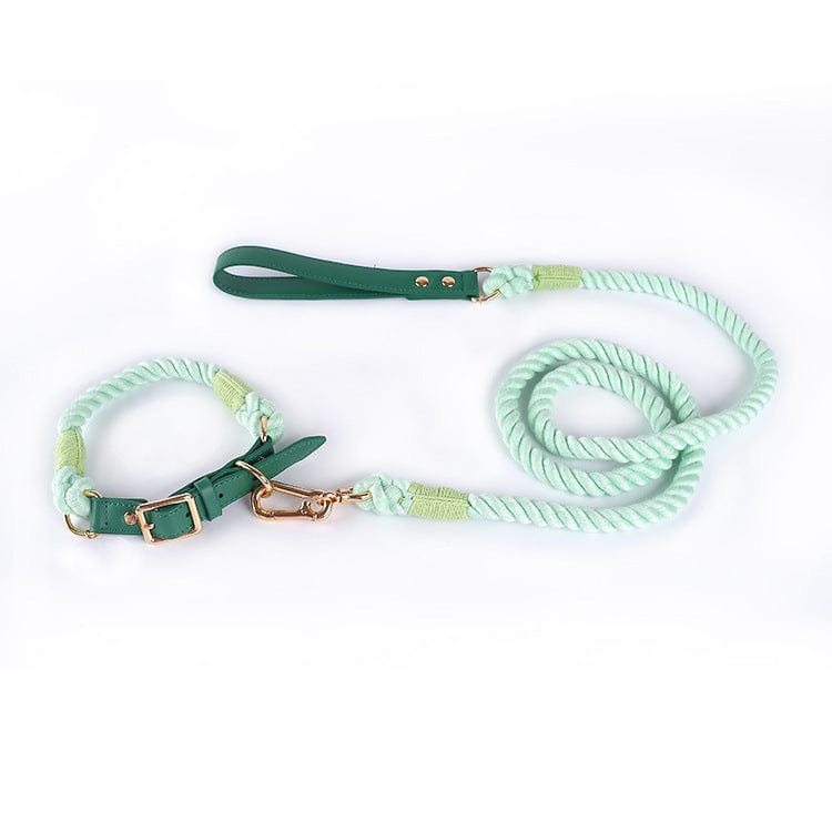 Dogs and Cats Boutique 12 Suit green2 / L Woven Cotton Rope Leather Pet Dog Collar Suit (To Get Done)