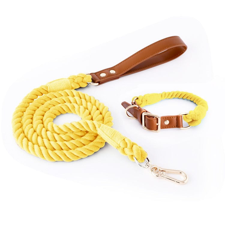 Dogs and Cats Boutique 12 Suit lemon yellow / L Woven Cotton Rope Leather Pet Dog Collar Suit (To Get Done)