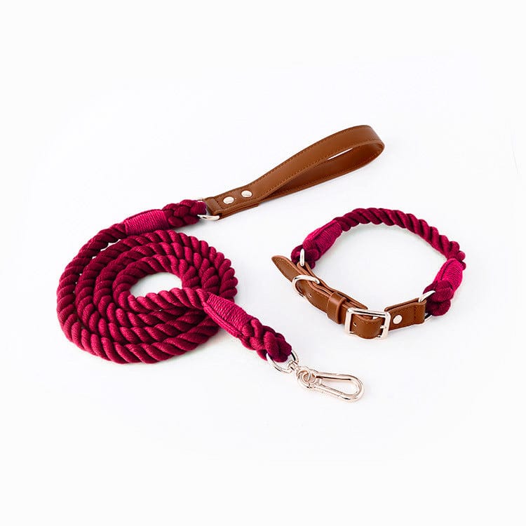 Dogs and Cats Boutique 12 Suit wine red / L Woven Cotton Rope Leather Pet Dog Collar Suit (To Get Done)