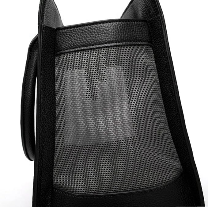 Dogs and Cats Boutique 13 Black PU Geometric Pet Outdoor Portable Breathable Mesh Cat Bag (To Get Done)