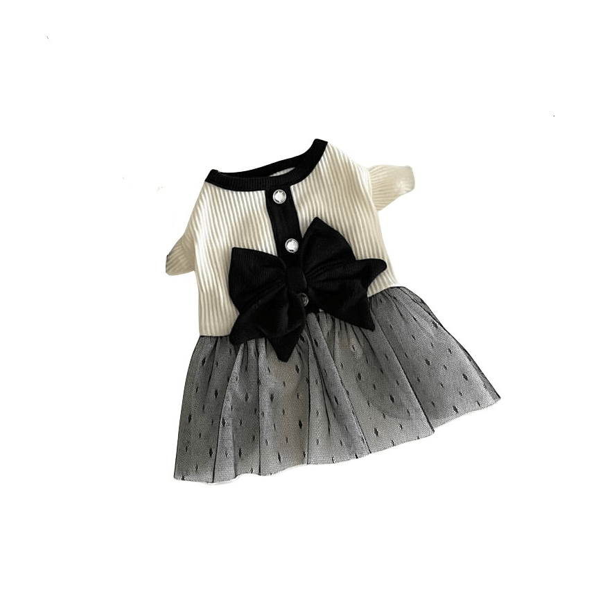 Dogs and Cats Boutique 6 Black And White Gauze Skirt / L Elegant Pet Bow Dress