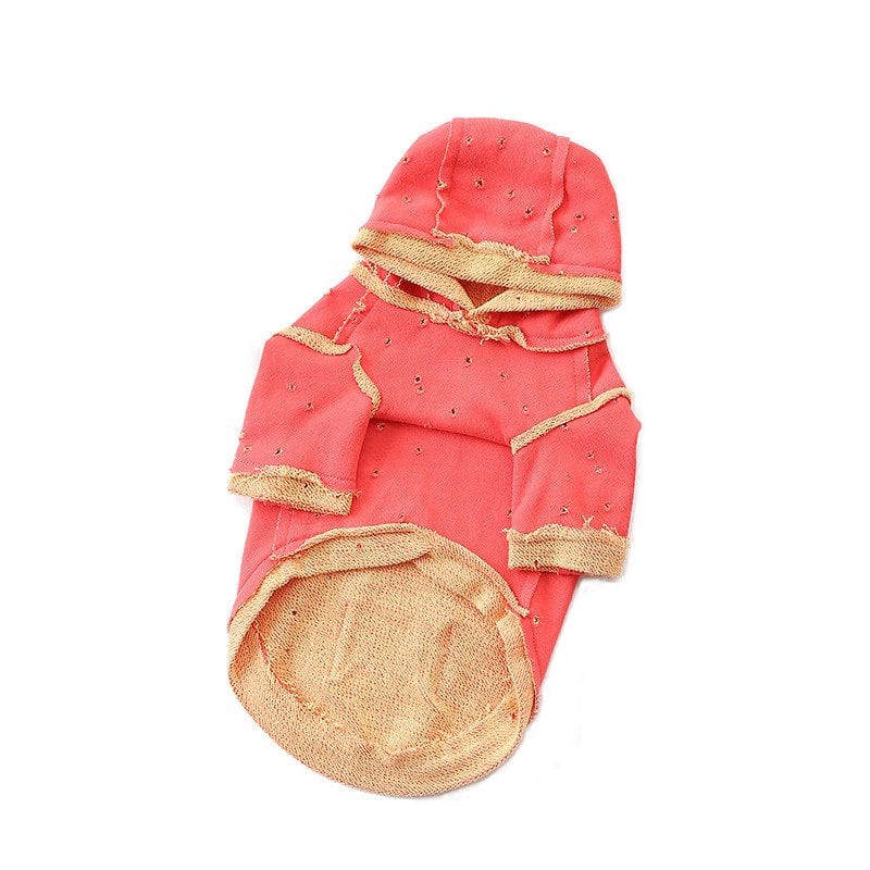 Dogs and Cats Boutique 6 Red / XS Pet Solid Color Ripped Hooded Sweatshirt (To Get Done)