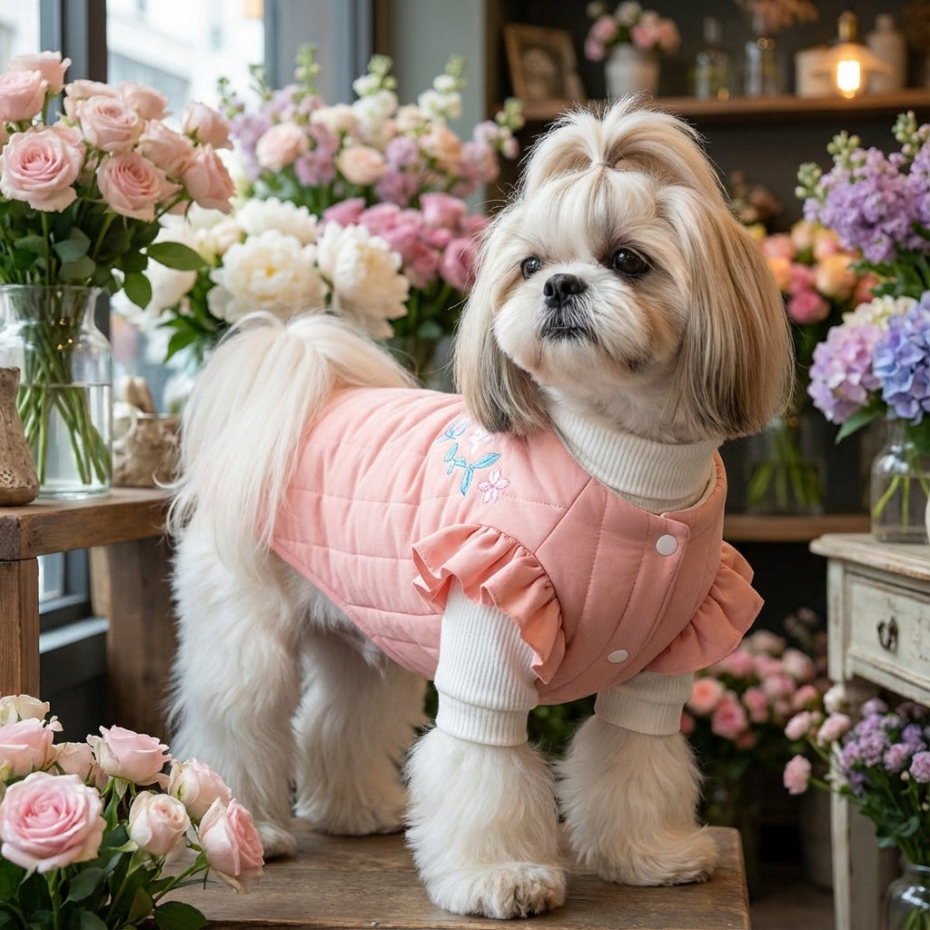 Quilted Embroidered Floral Winter Coat