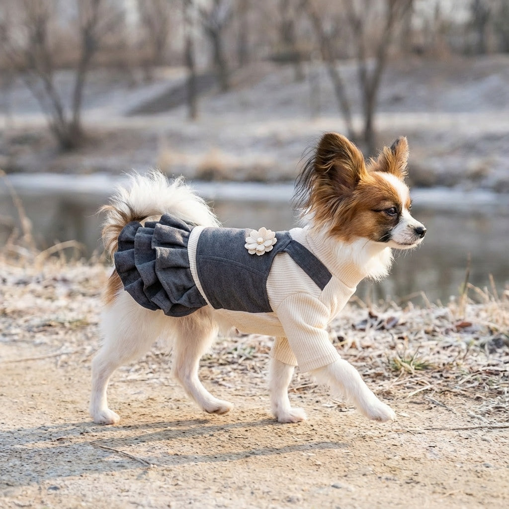 Lapel Flower Ruffle Dog Dress