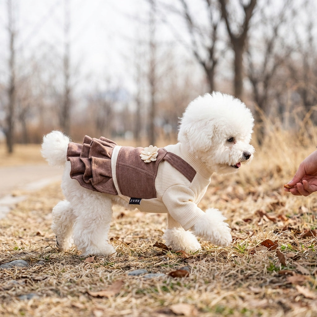 Lapel Flower Ruffle Dog Dress