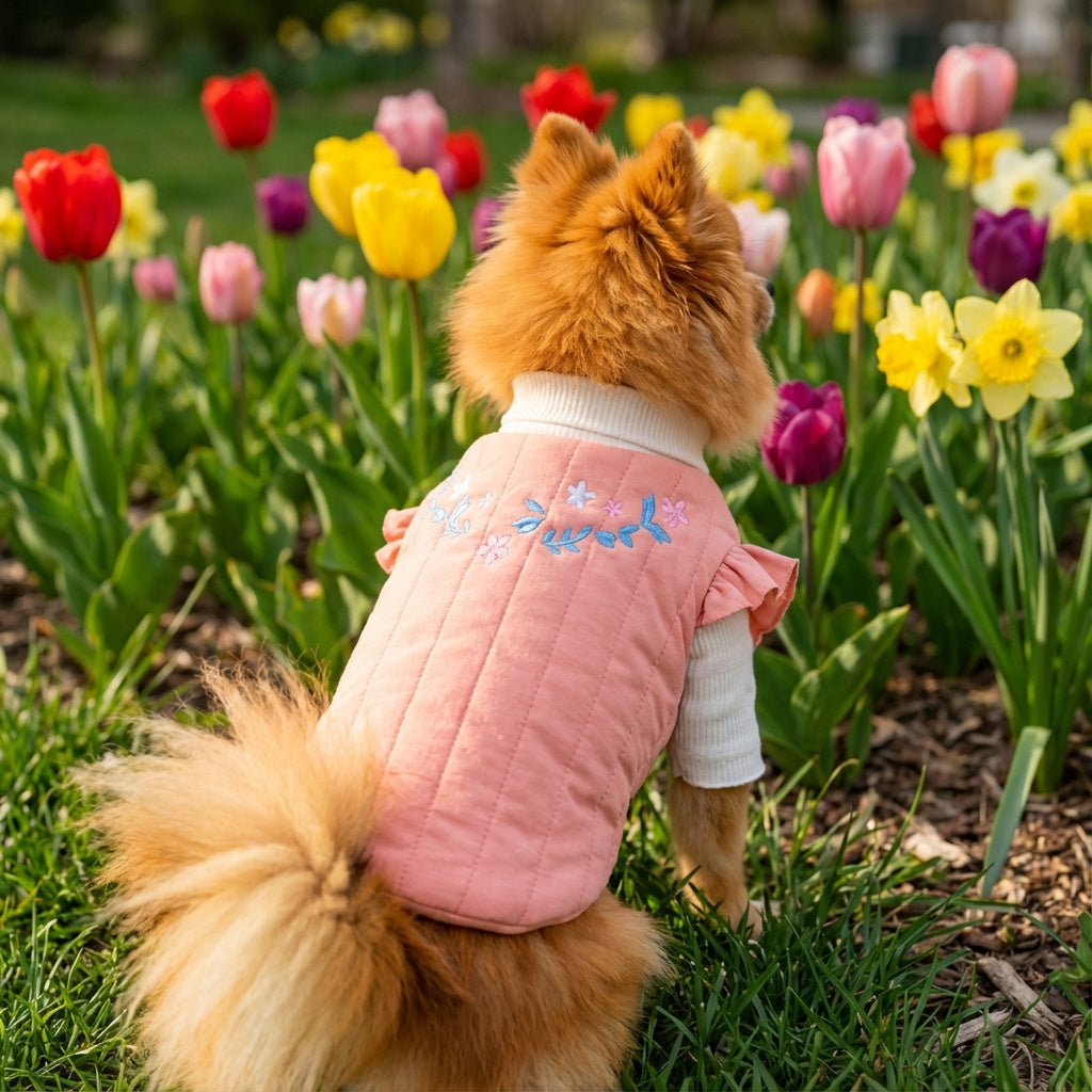 Quilted Embroidered Floral Winter Coat