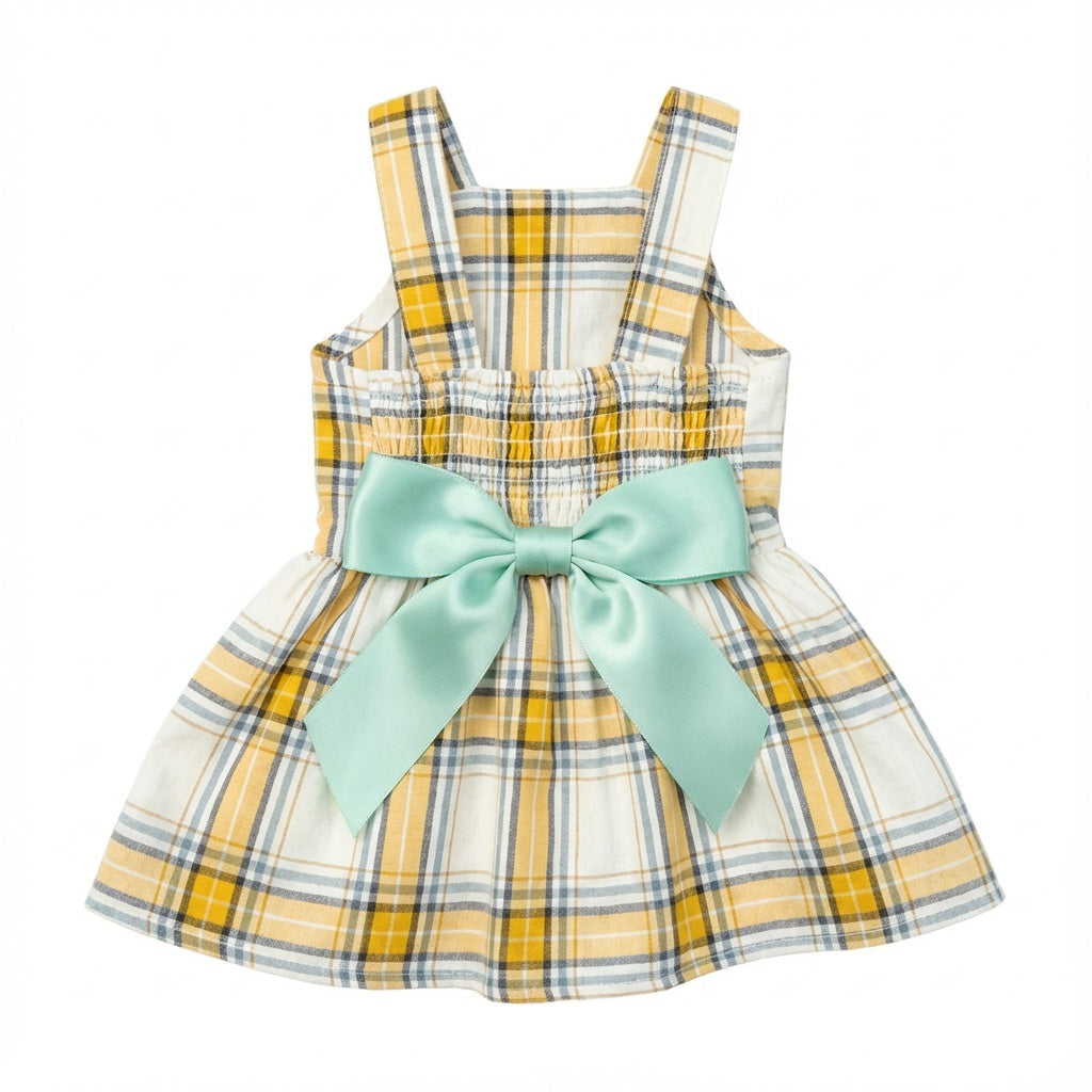 Plaid Bowknot Dog Princess Dress