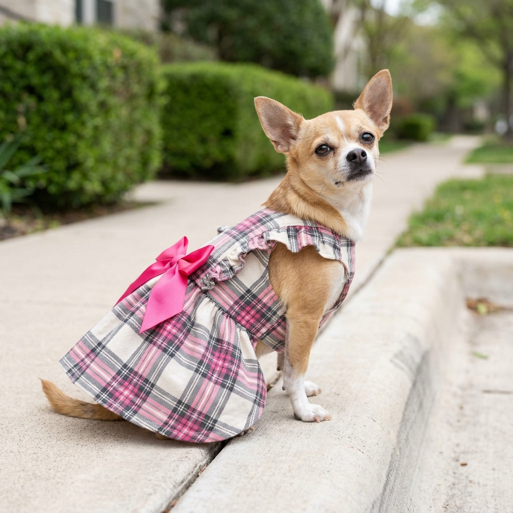 Plaid Bowknot Dog Princess Dress