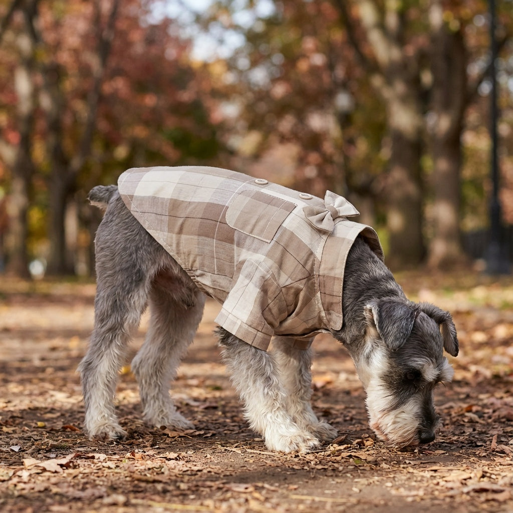 Plaid Bow Tie Stand Collar Shirt