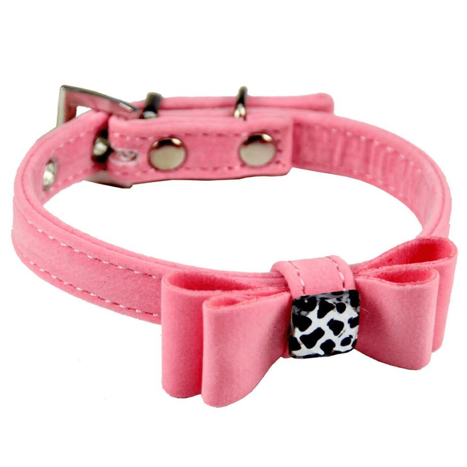 Dogs and Cats Boutique 12 Pink / S Dog collar made of flannelette with bow tie