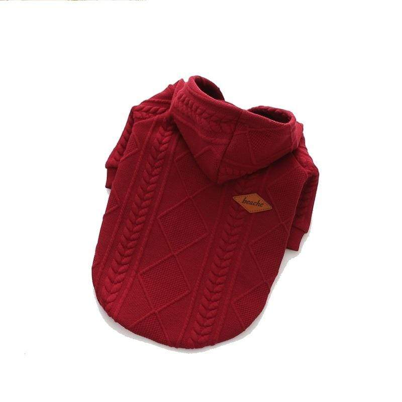 Dogs and Cats Boutique 2 Red / L Woolen Hooded Dog Sweater