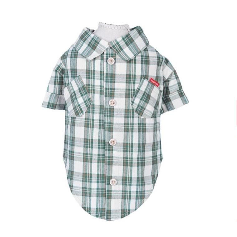 Dogs and Cats Boutique 3 Green / XS Double Diagonal Pocket Dog Plaid Shirt