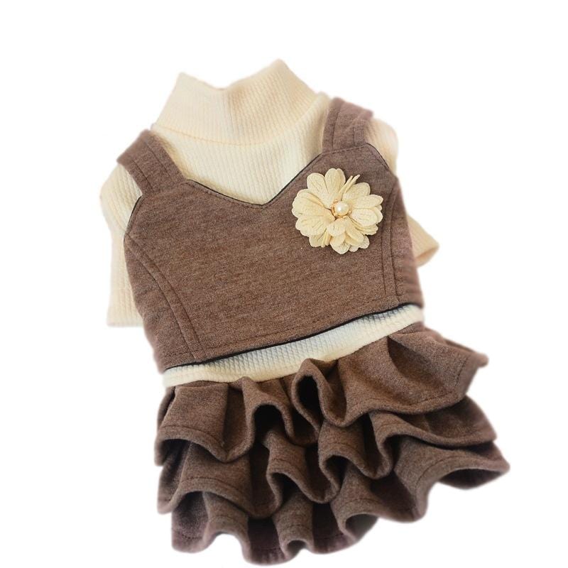 Dogs and Cats Boutique 6 Camel / S Lapel Flower Ruffle Dog Dress
